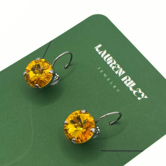 Handcrafted Yellow Swarovski Crystal Drop Earrings Silver Plated - Nickel-Free - Picture 2 of 3